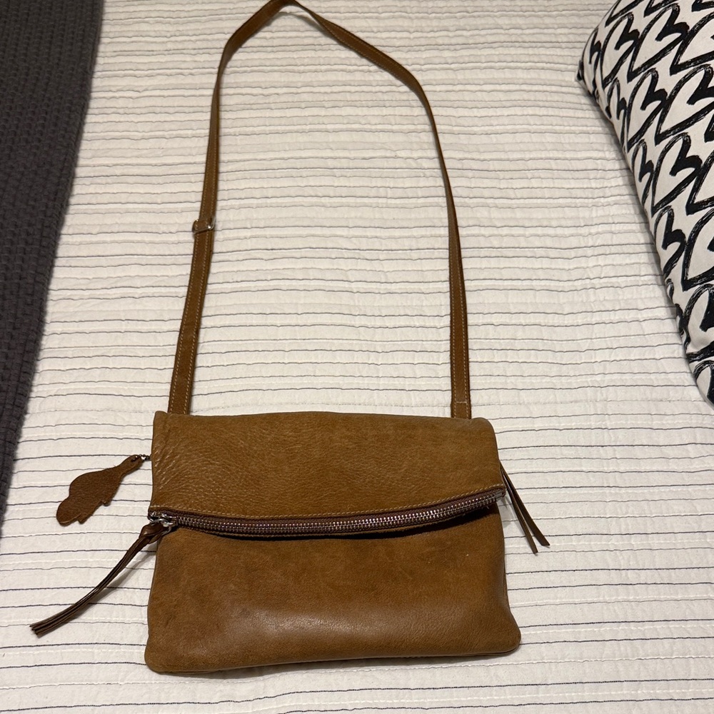 Roots Brown Leather Crossbody Bag